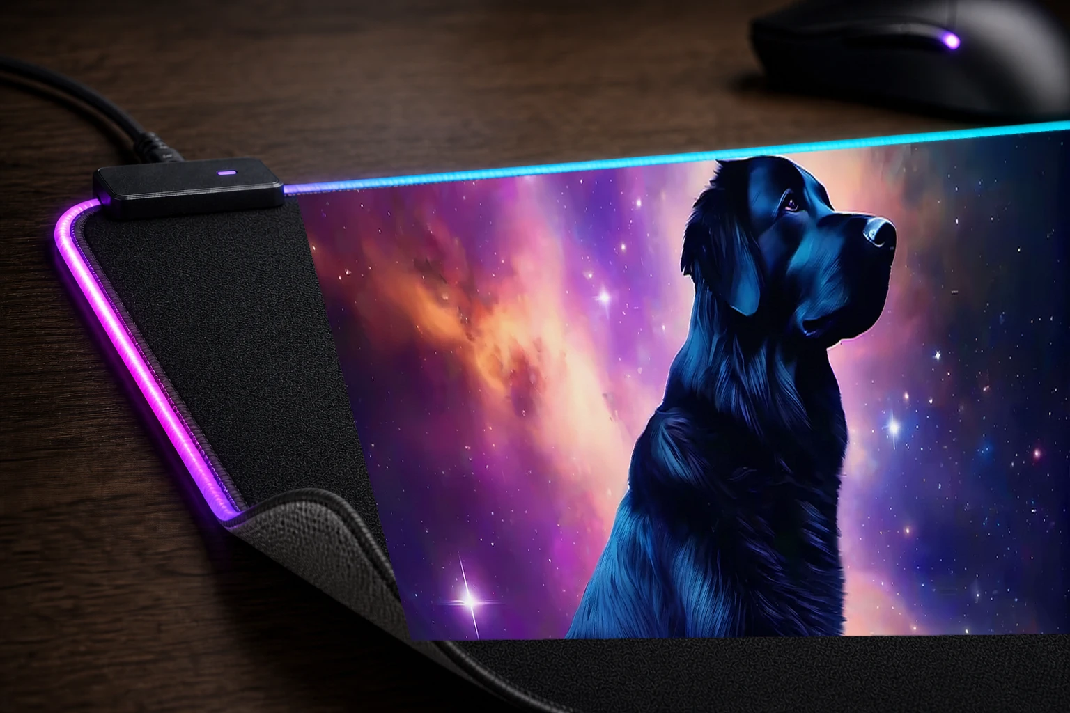Space Dog RGB Desk Mat controller and material detail