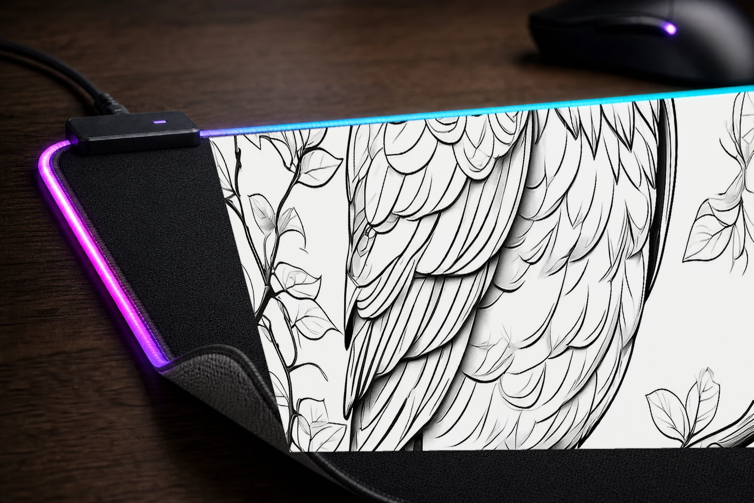 Owl RGB Desk Mat controller and material detail