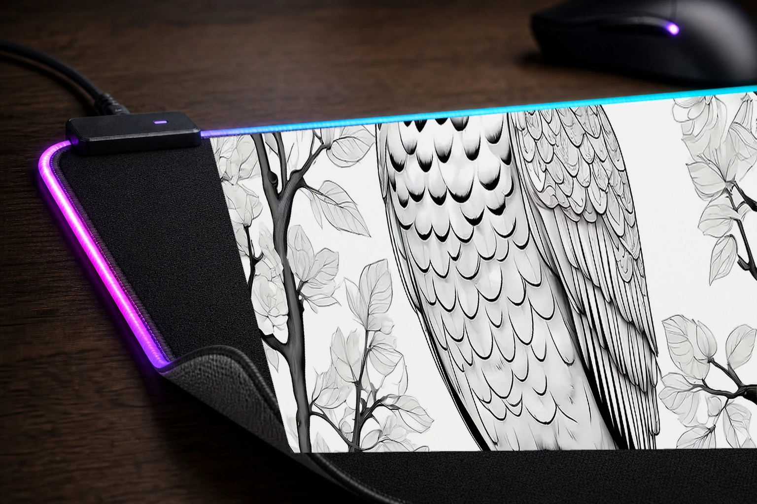 Owl RGB Desk Mat controller and material detail