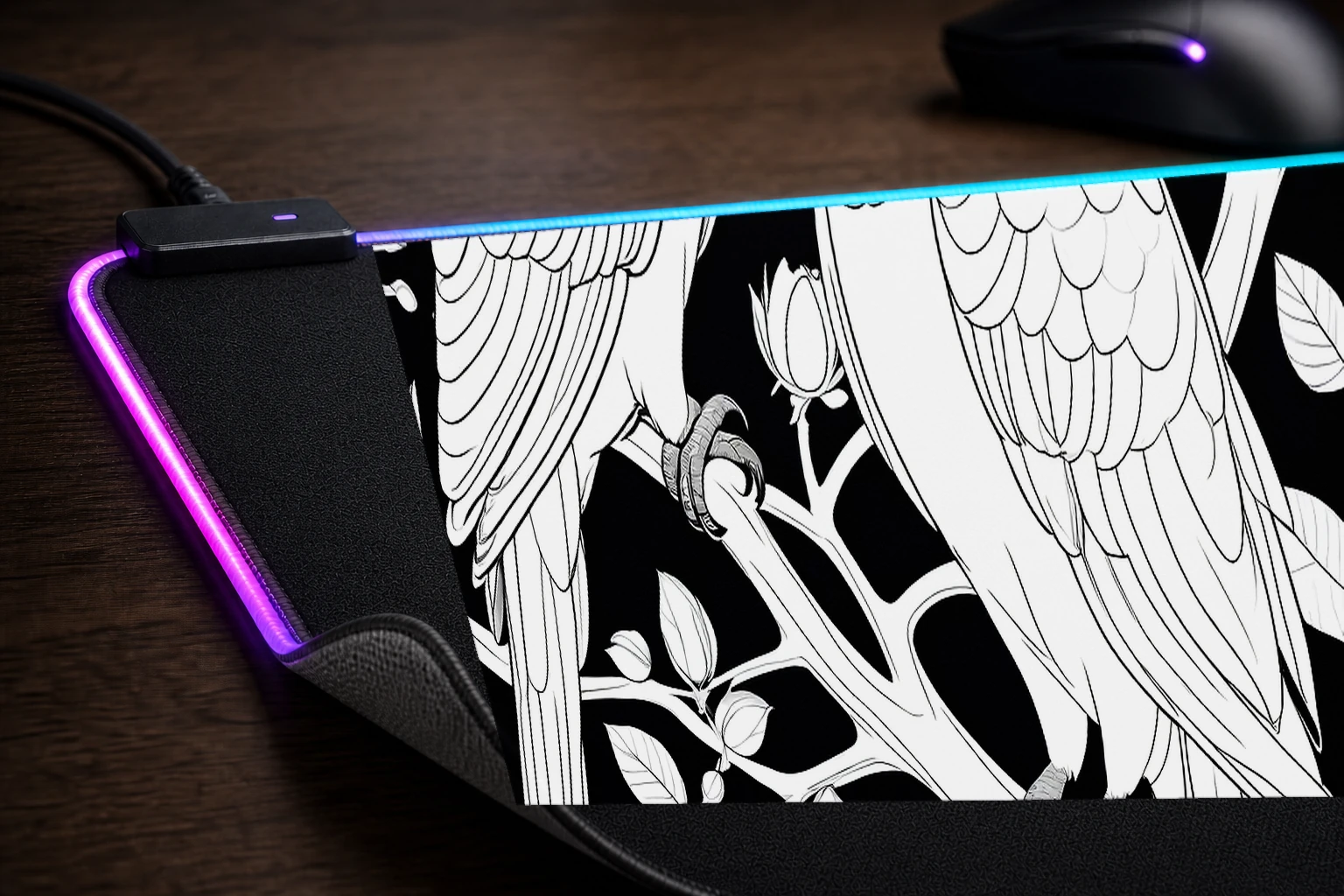 Parrots RGB Desk Mat controller and material detail