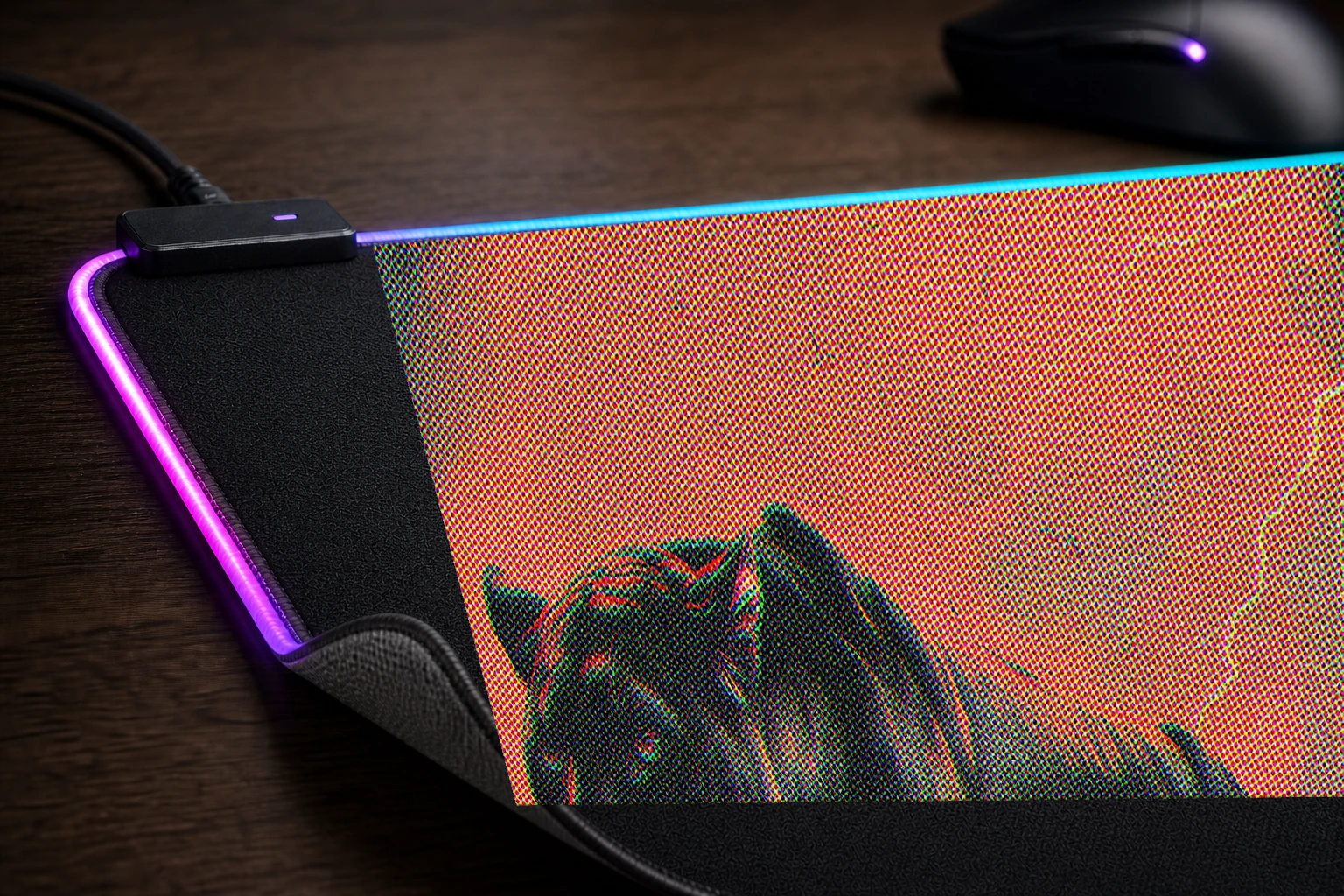 Leopard Mystic RGB Desk Mat controller and material detail