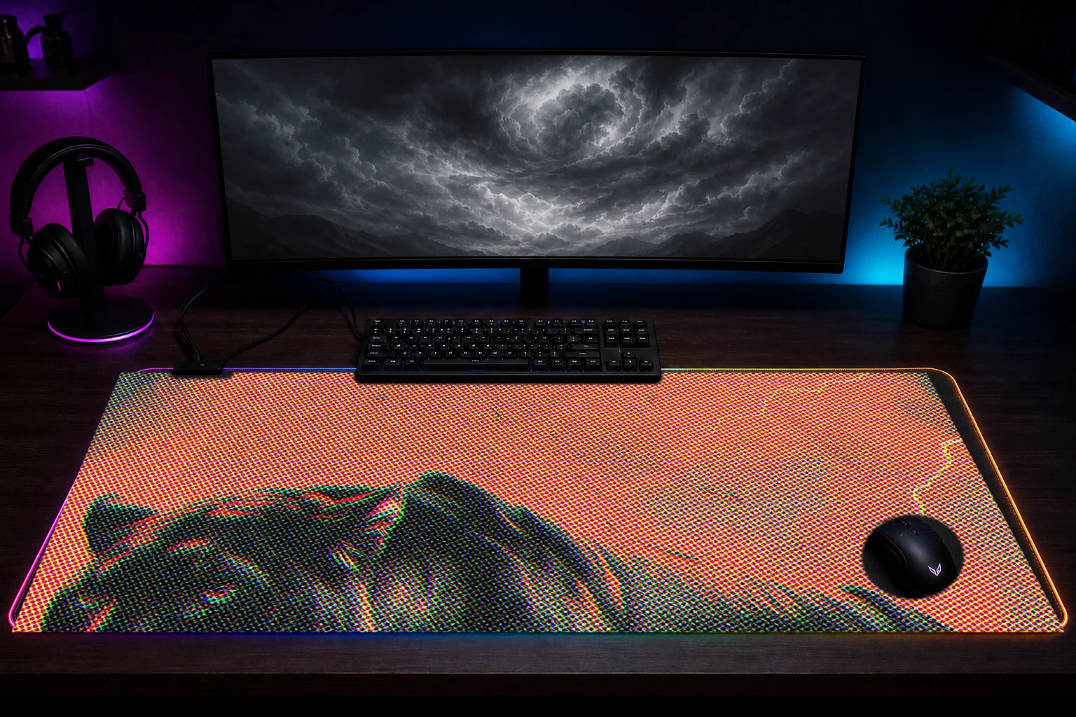 Leopard Mystic RGB Desk Mat immersive setup scene