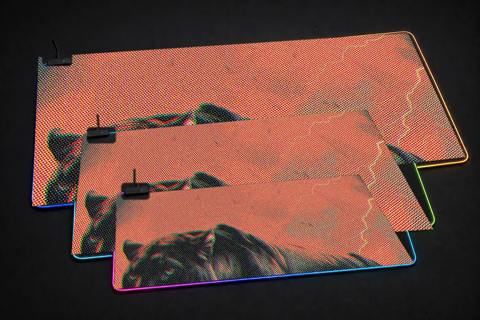 Leopard Mystic RGB Desk Mat three-size comparison