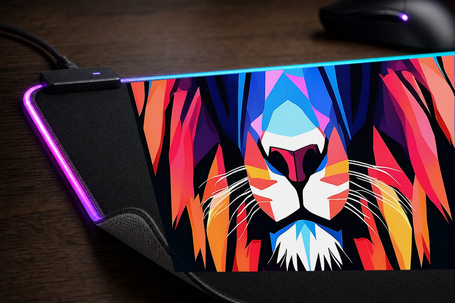Lion RGB Desk Mat controller and material detail