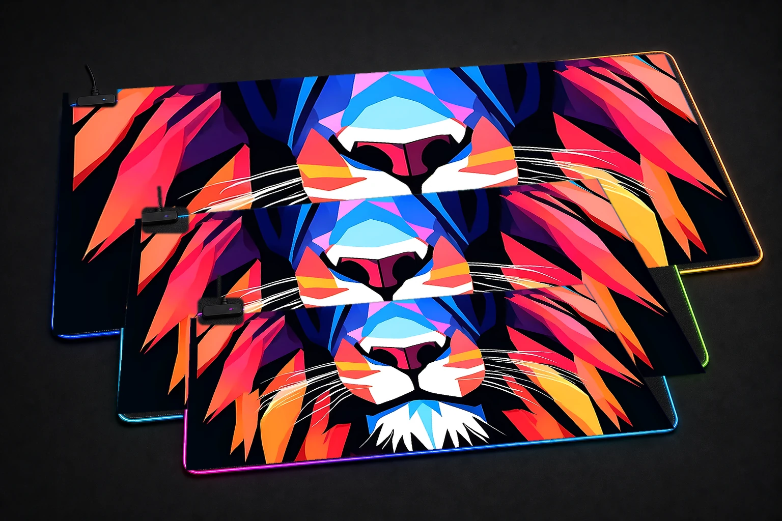 Lion RGB Desk Mat three-size comparison