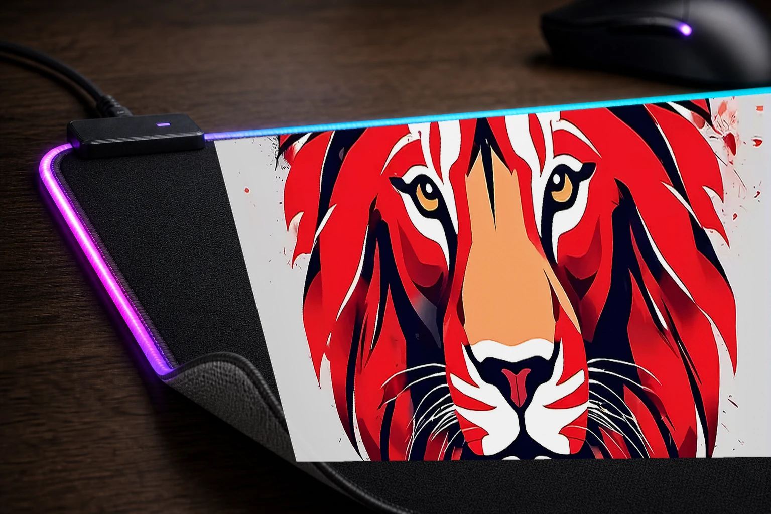 Lion RGB Desk Mat controller and material detail