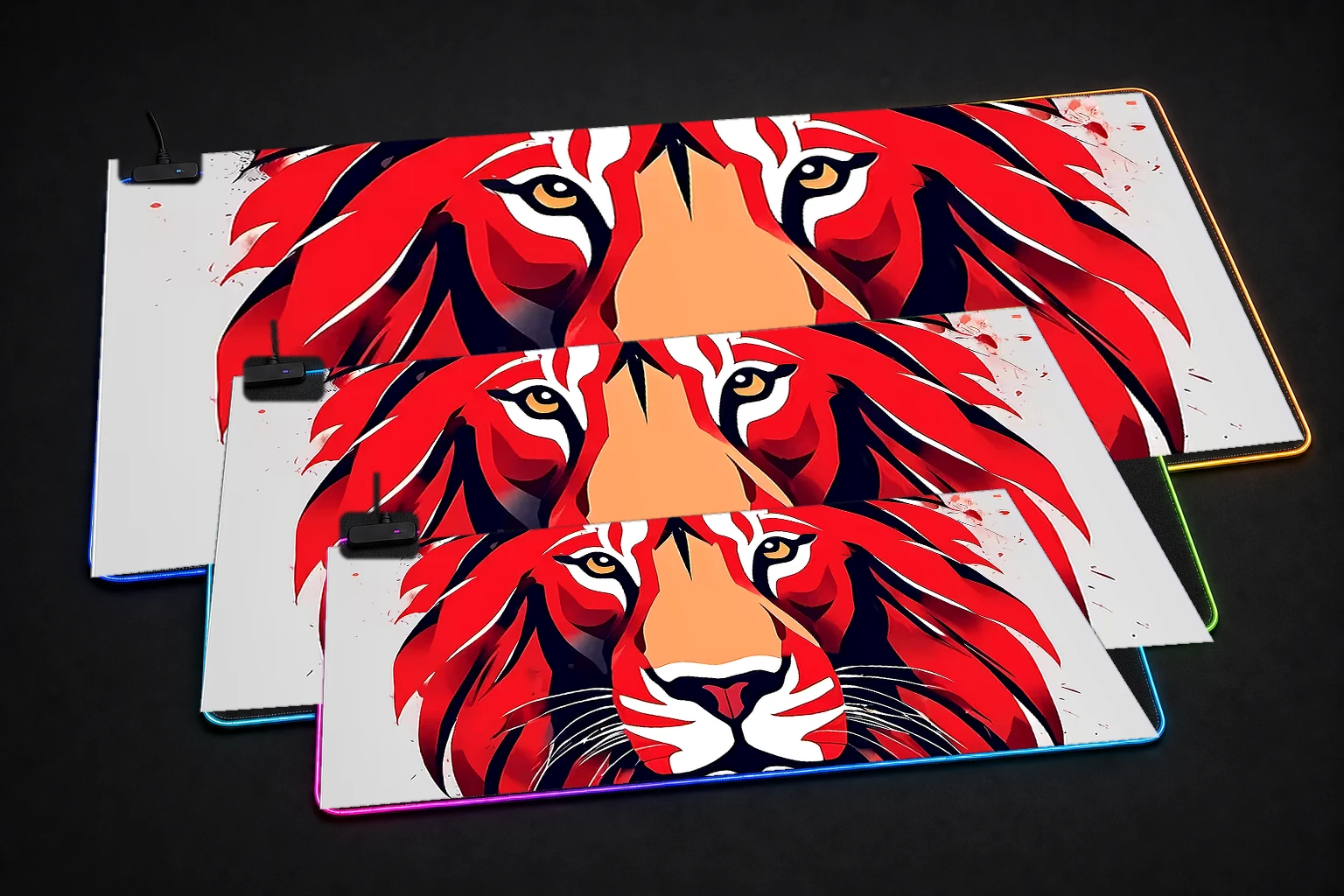 Lion RGB Desk Mat three-size comparison