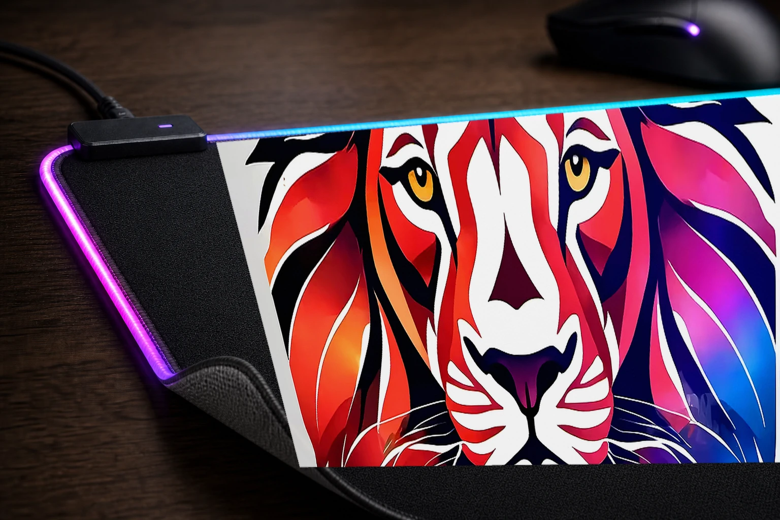 Lion RGB Desk Mat controller and material detail