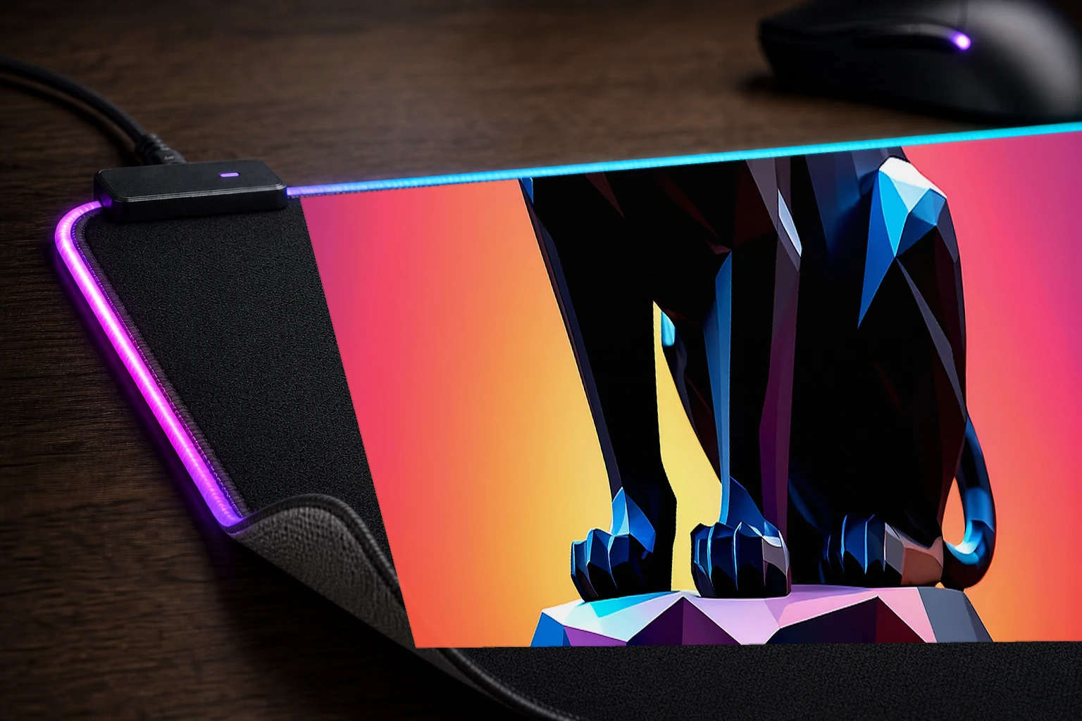 Black Panther RGB Desk Mat controller and material detail