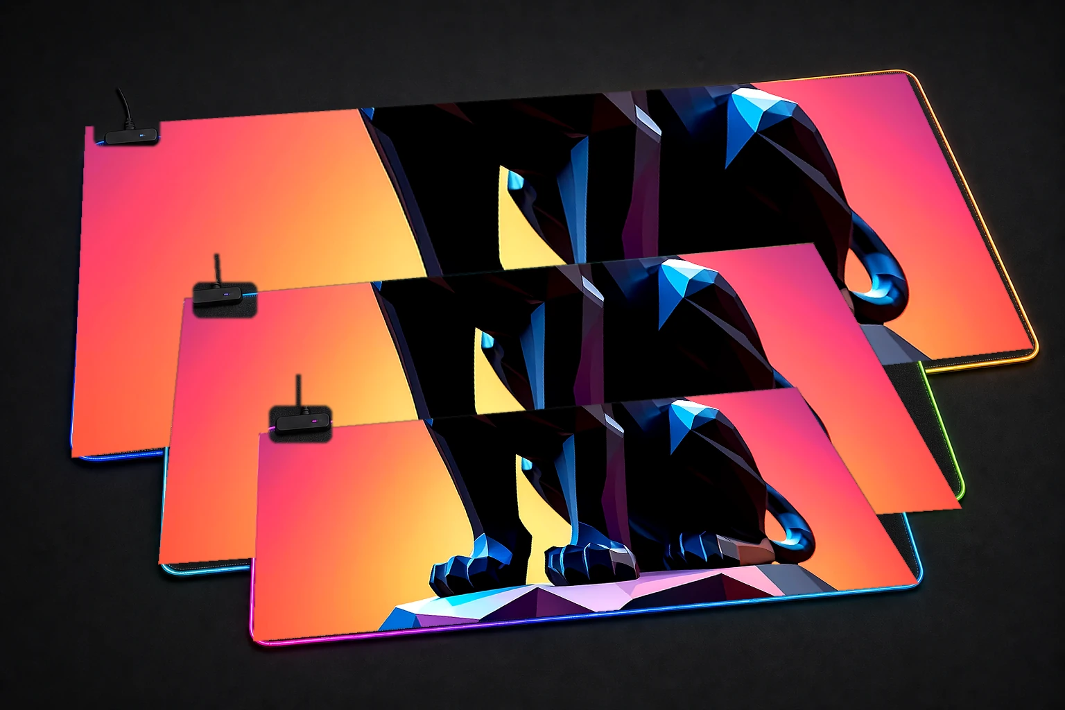 Black Panther RGB Desk Mat three-size comparison