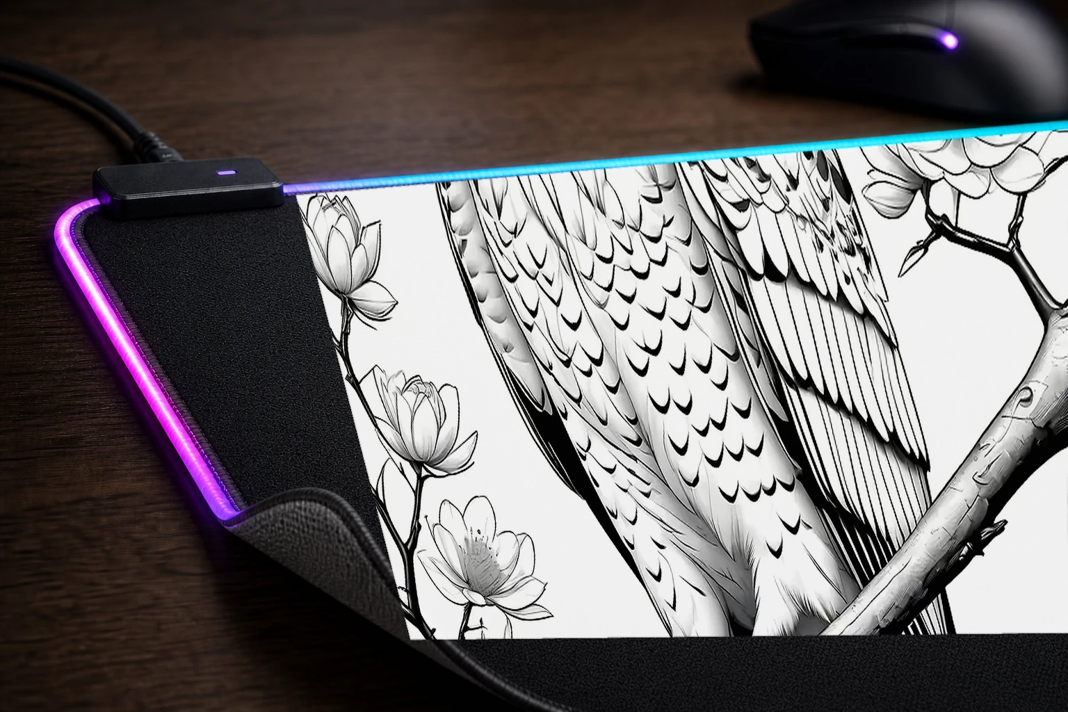 Hawk RGB Desk Mat controller and material detail