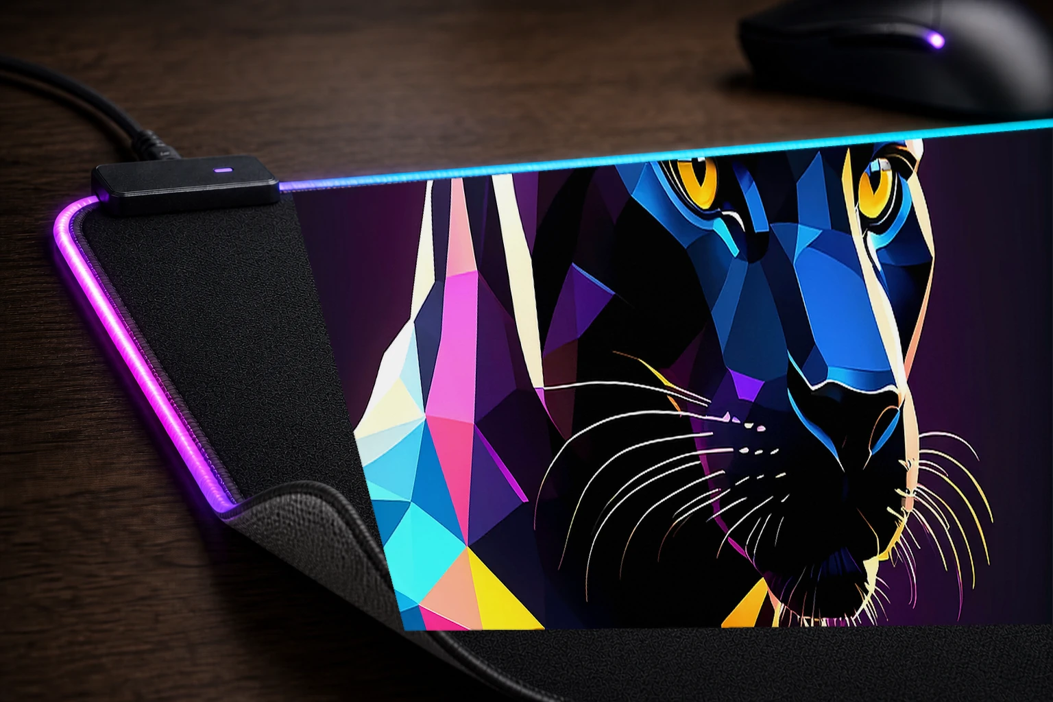Black Panther RGB Desk Mat controller and material detail