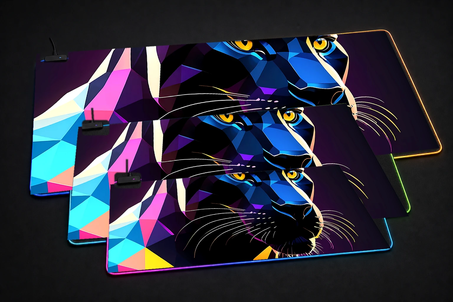 Black Panther RGB Desk Mat three-size comparison