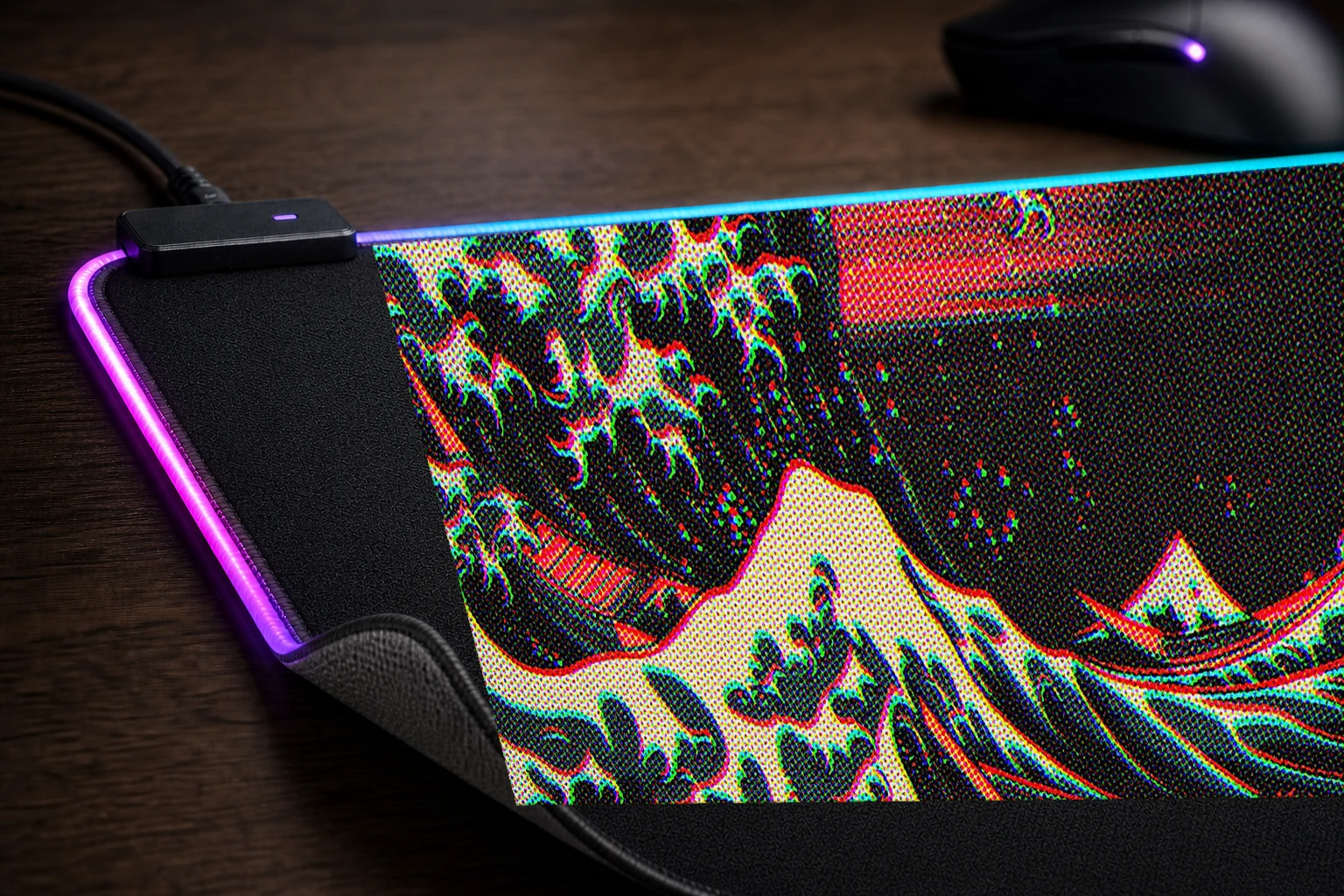 Japanese Waves RGB Desk Mat controller and material detail