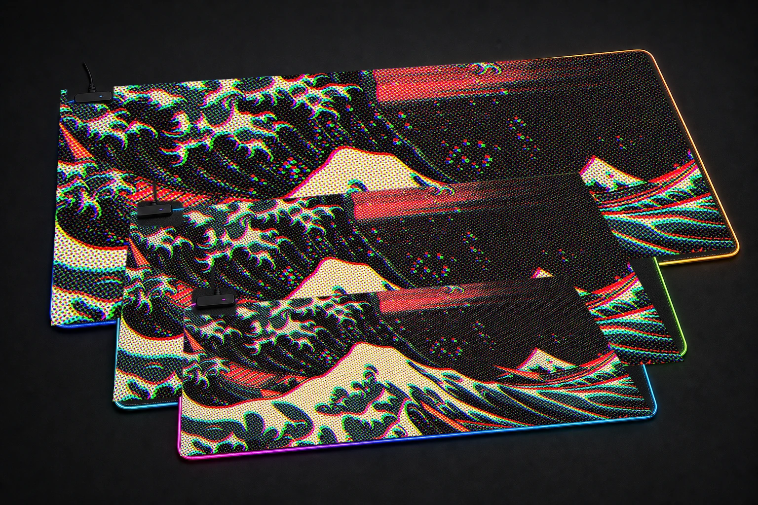 Japanese Waves RGB Desk Mat three-size comparison