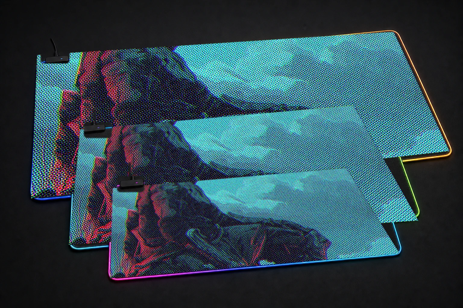 Sword Warrior RGB Desk Mat three-size comparison