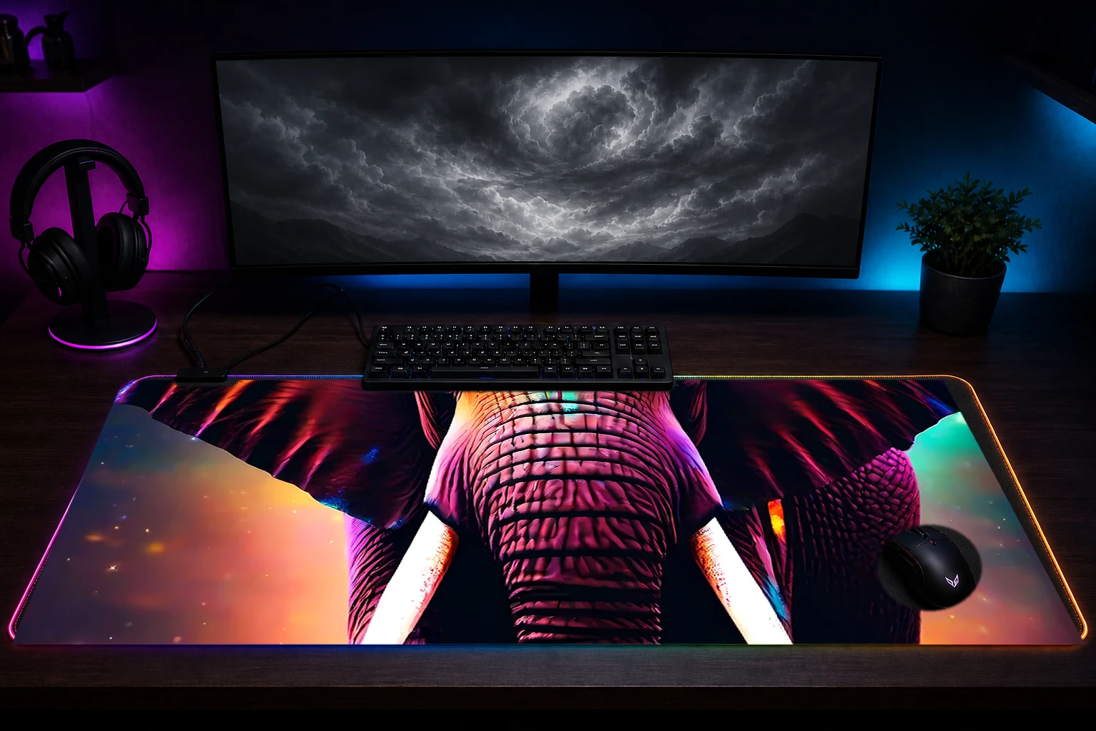 elephant RGB Desk Mat immersive setup scene
