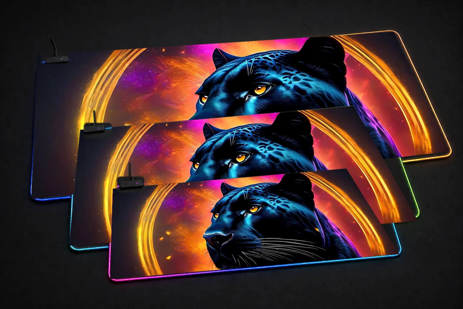 Black Panther RGB Desk Mat three-size comparison