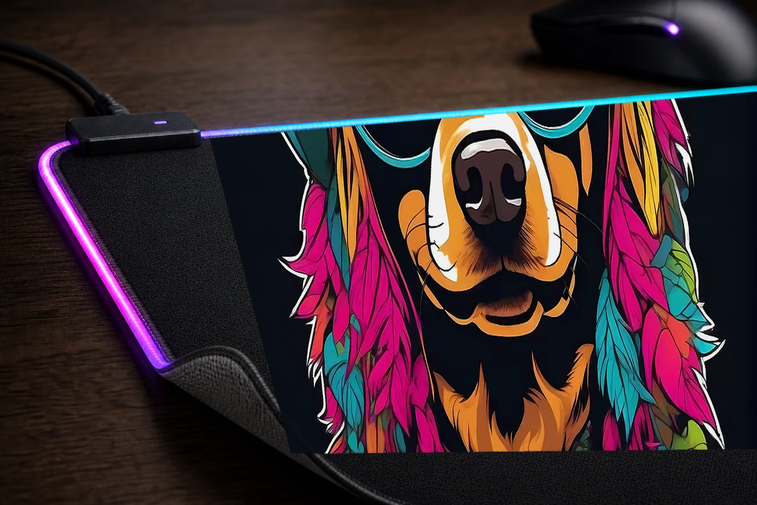 Dog RGB Desk Mat controller and material detail