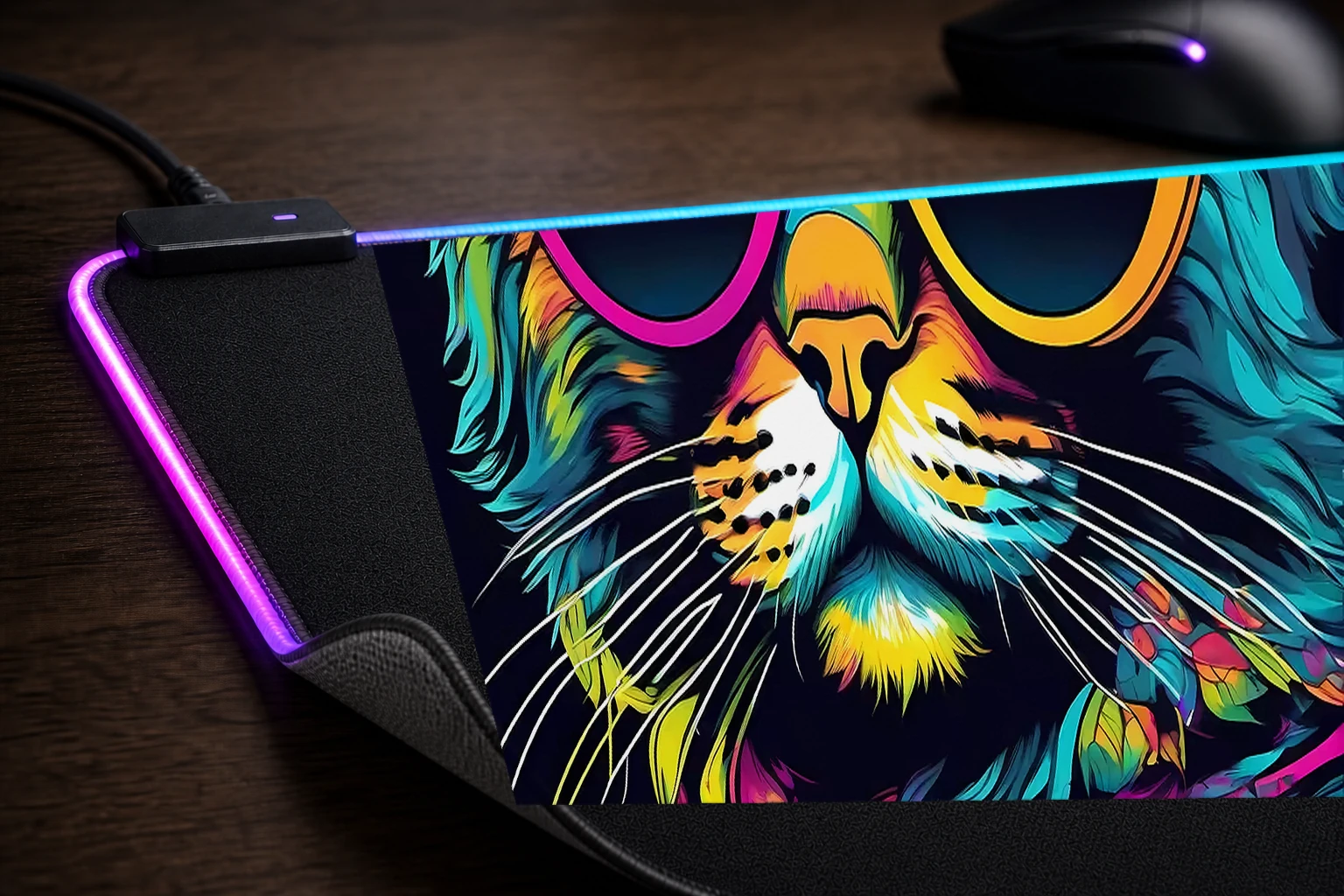 Cat RGB Desk Mat controller and material detail