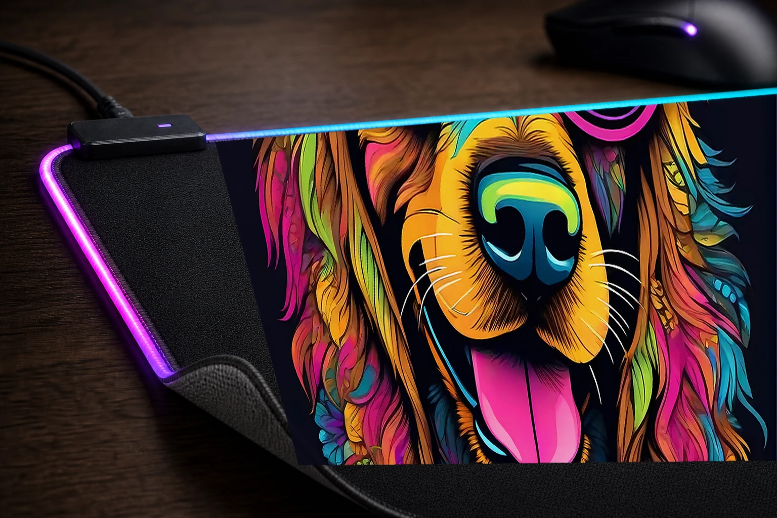 Dog RGB Desk Mat controller and material detail