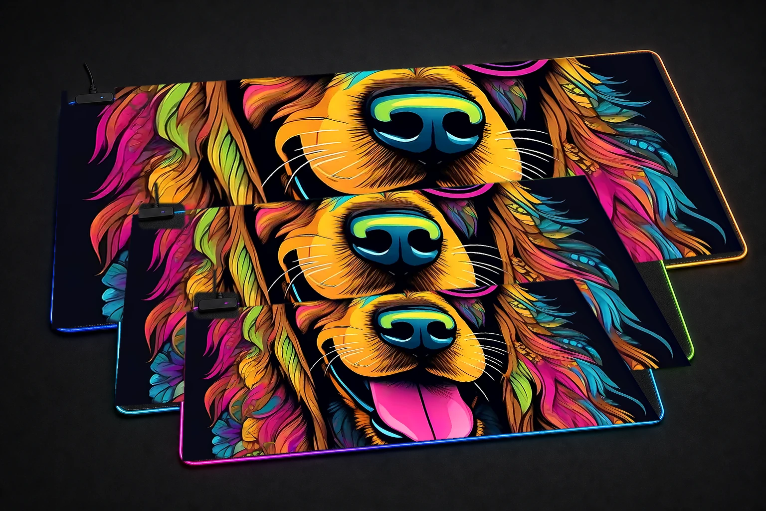 Dog RGB Desk Mat three-size comparison