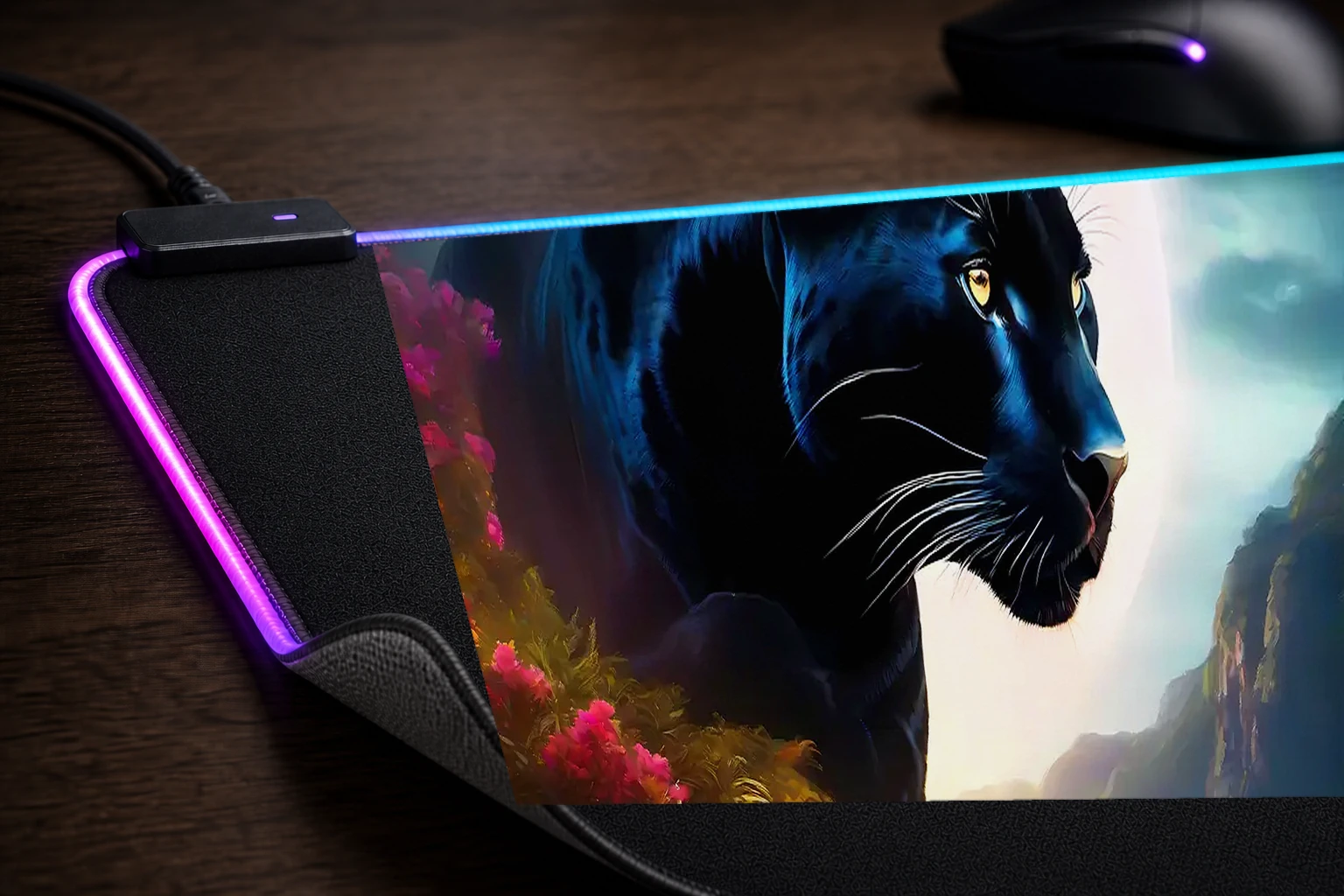 Black Panther RGB Desk Mat controller and material detail