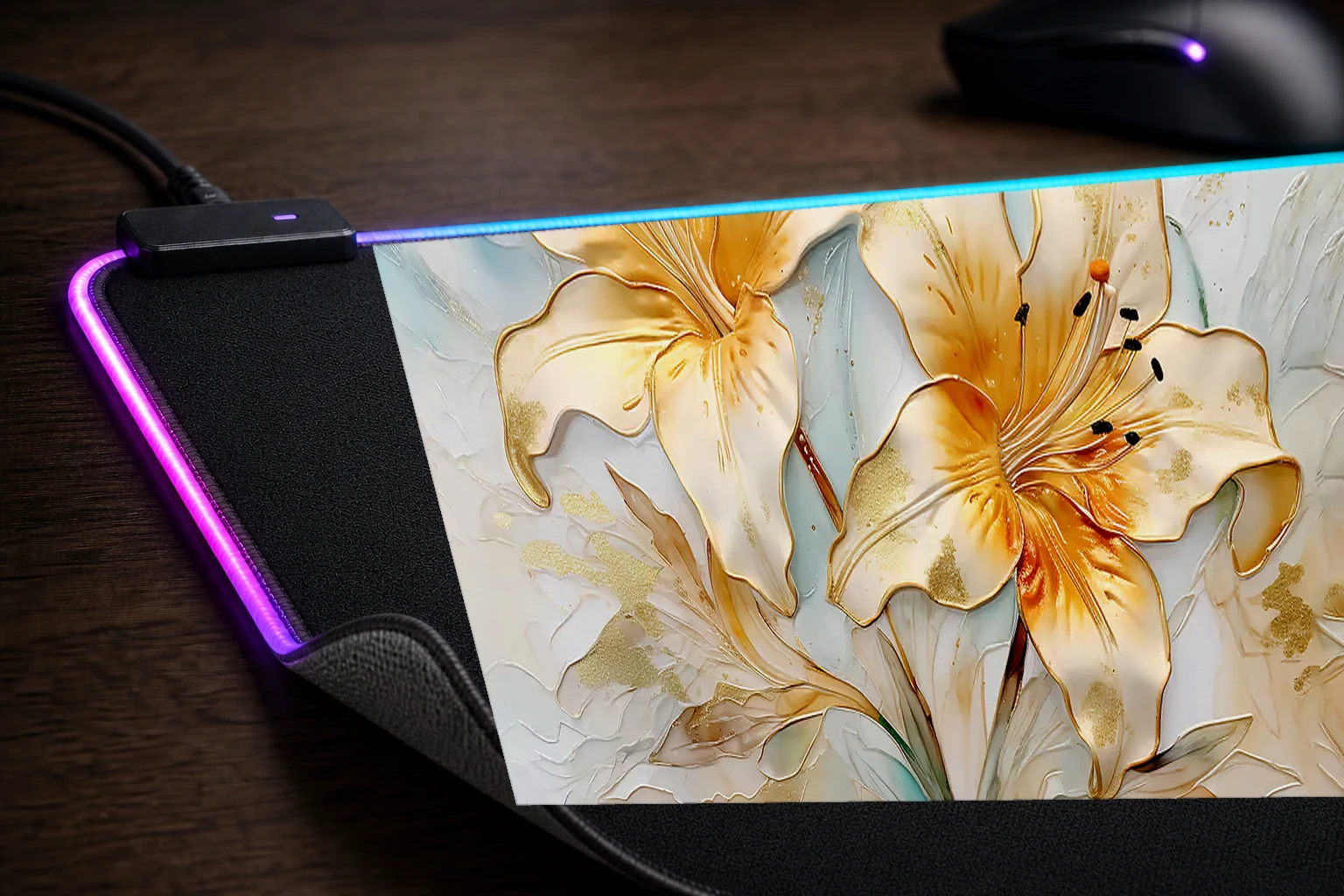flower art RGB Desk Mat controller and material detail