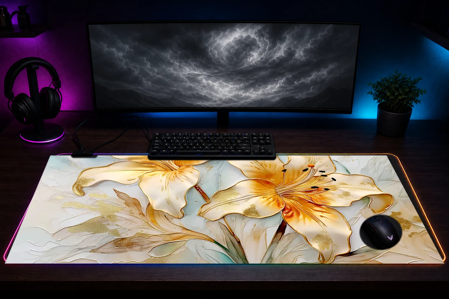flower art RGB Desk Mat immersive setup scene
