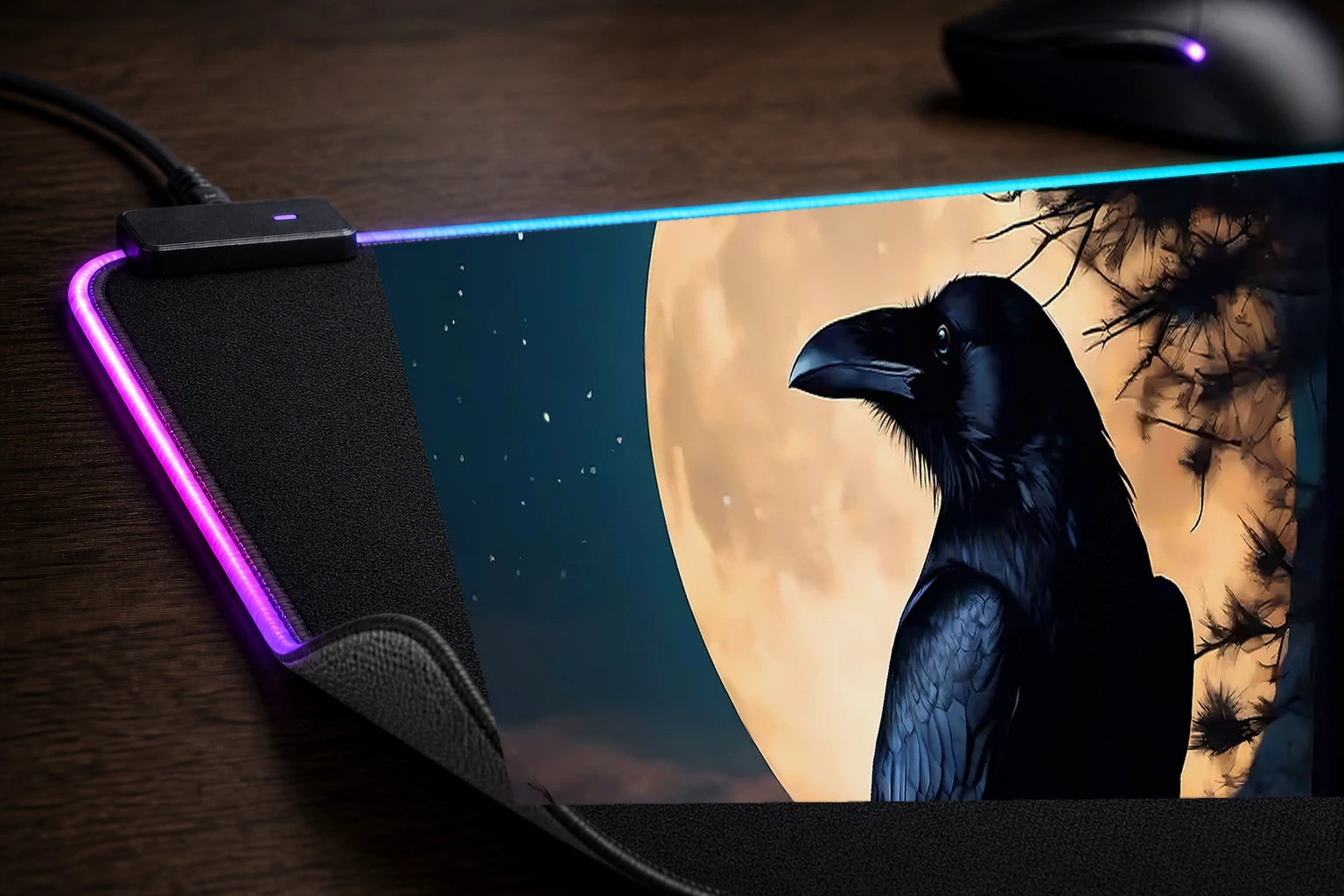 Crow RGB Desk Mat controller and material detail