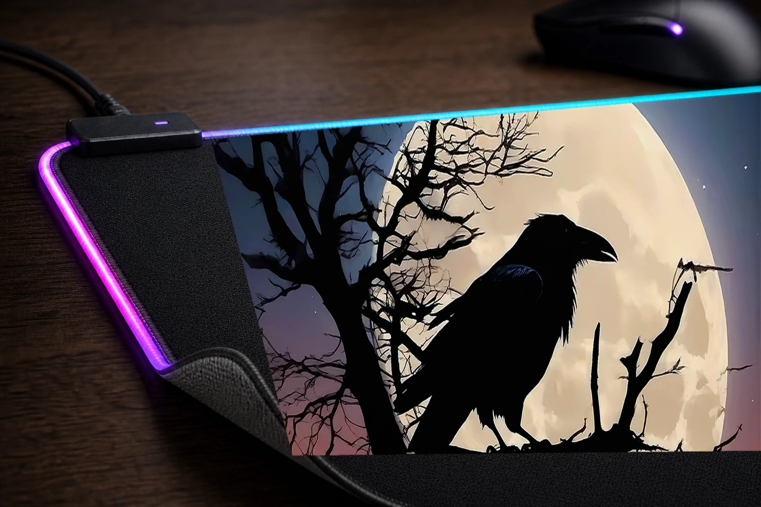 Crow RGB Desk Mat controller and material detail