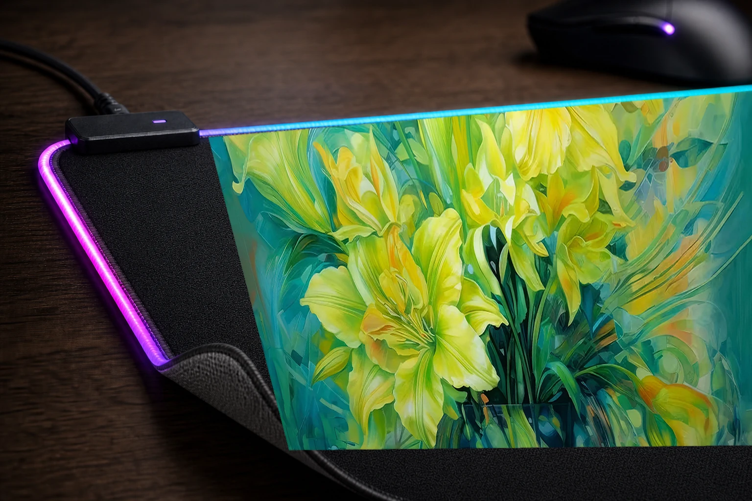 flower art RGB Desk Mat controller and material detail