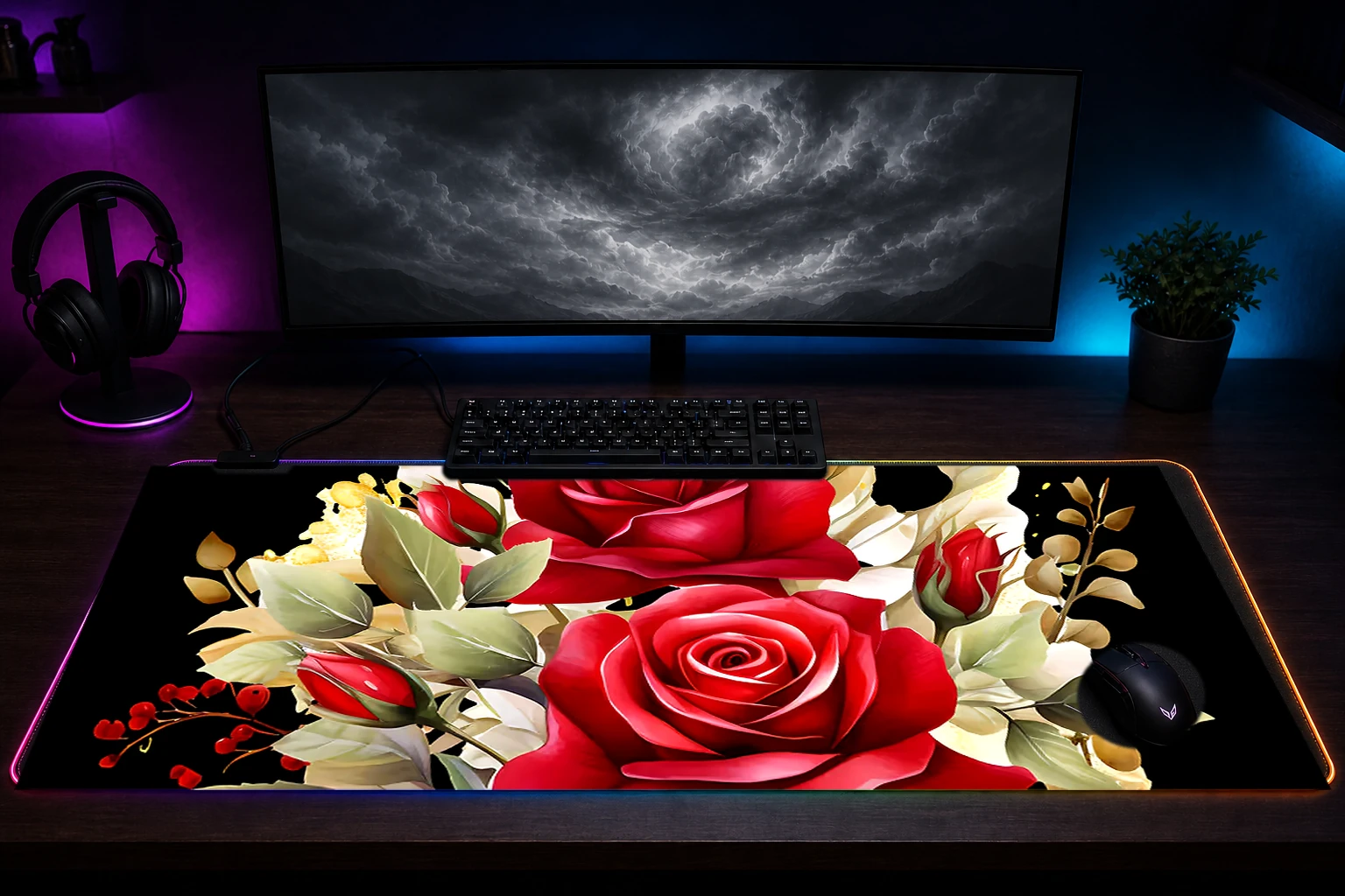 flower art RGB Desk Mat immersive setup scene