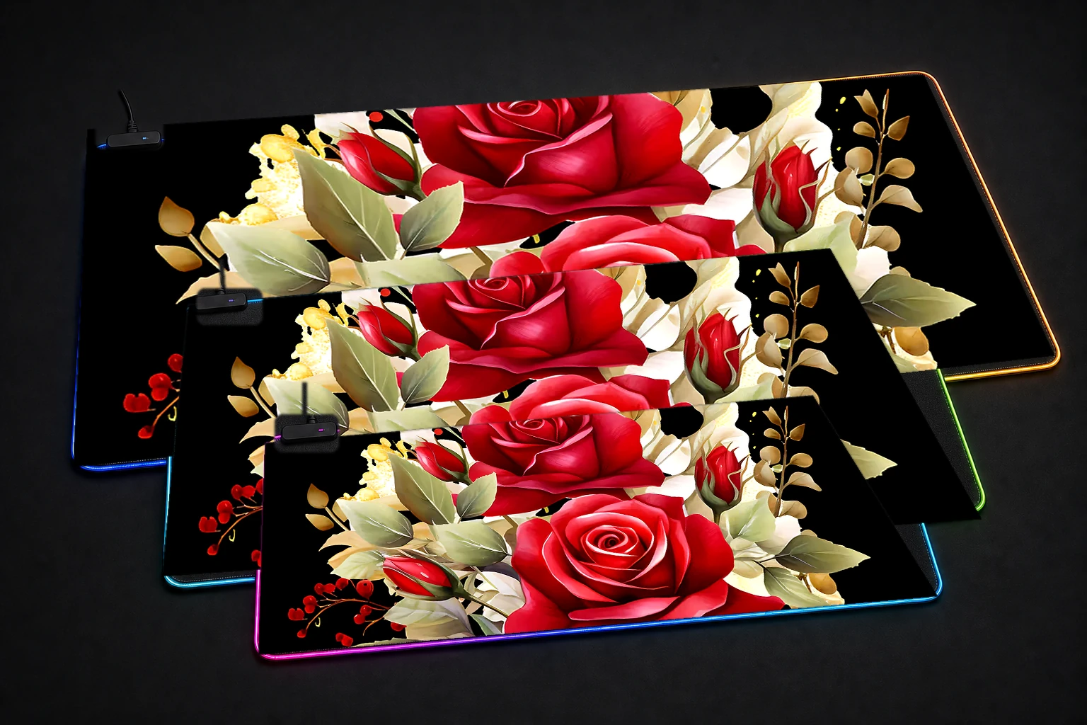 flower art RGB Desk Mat three-size comparison