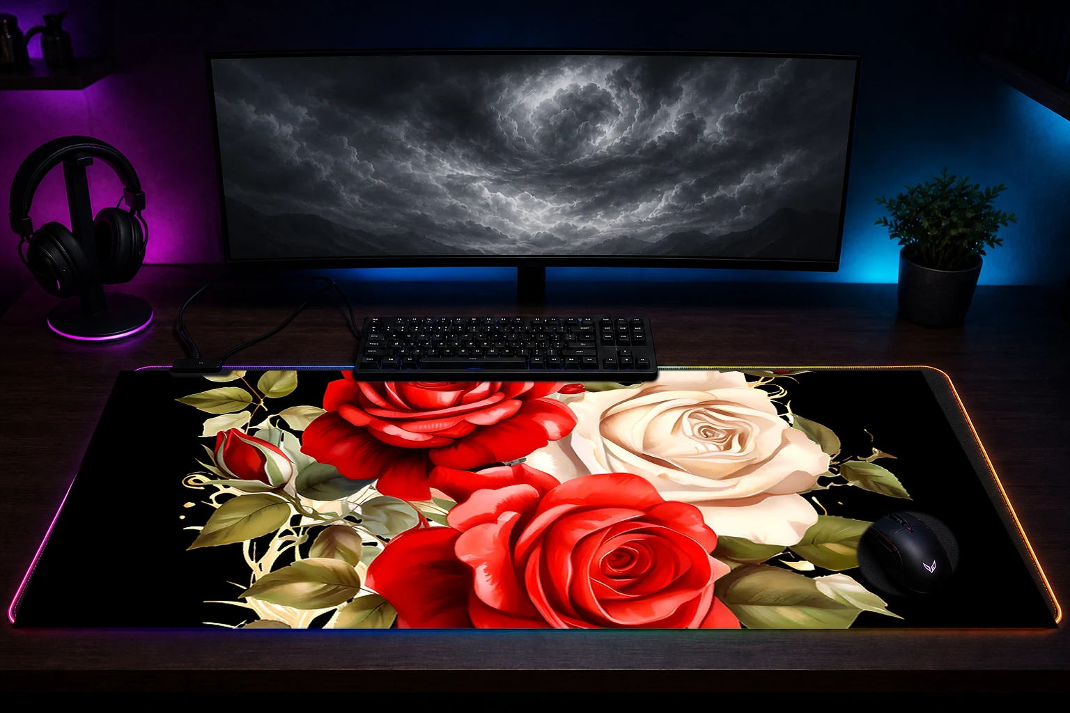 flower art RGB Desk Mat immersive setup scene