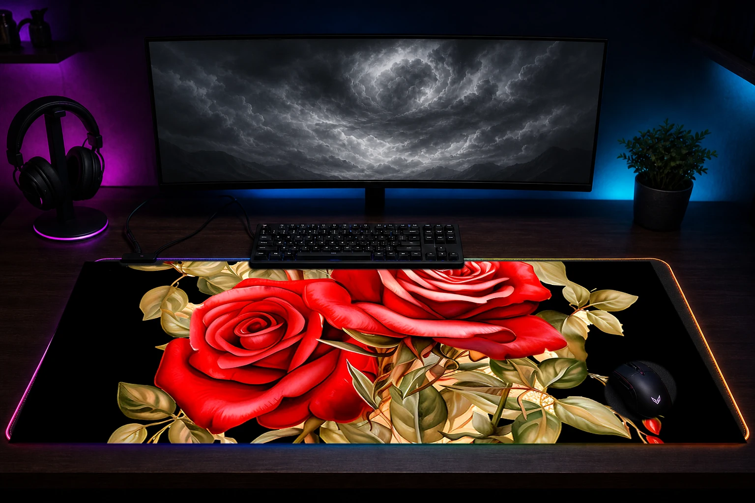flower art RGB Desk Mat immersive setup scene