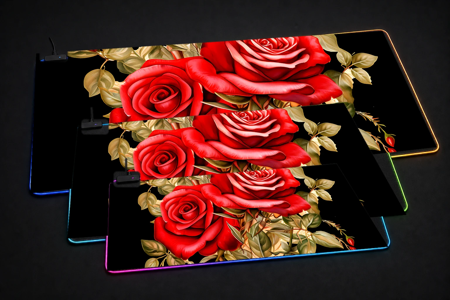flower art RGB Desk Mat three-size comparison