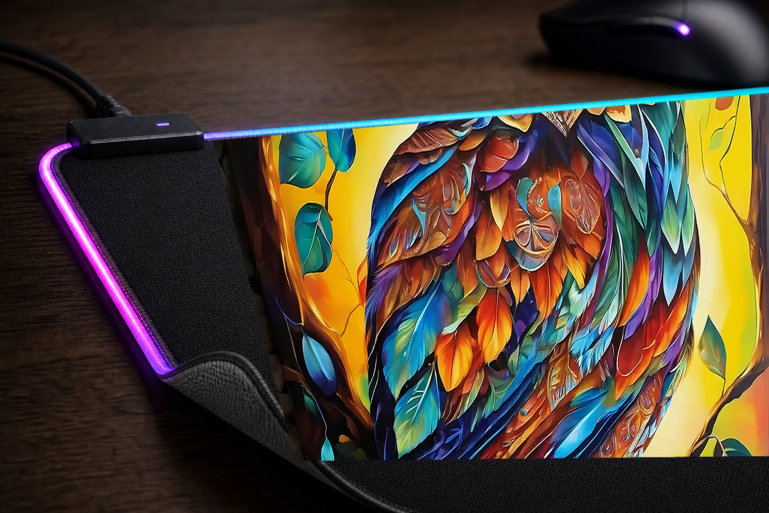 Owl RGB Desk Mat controller and material detail