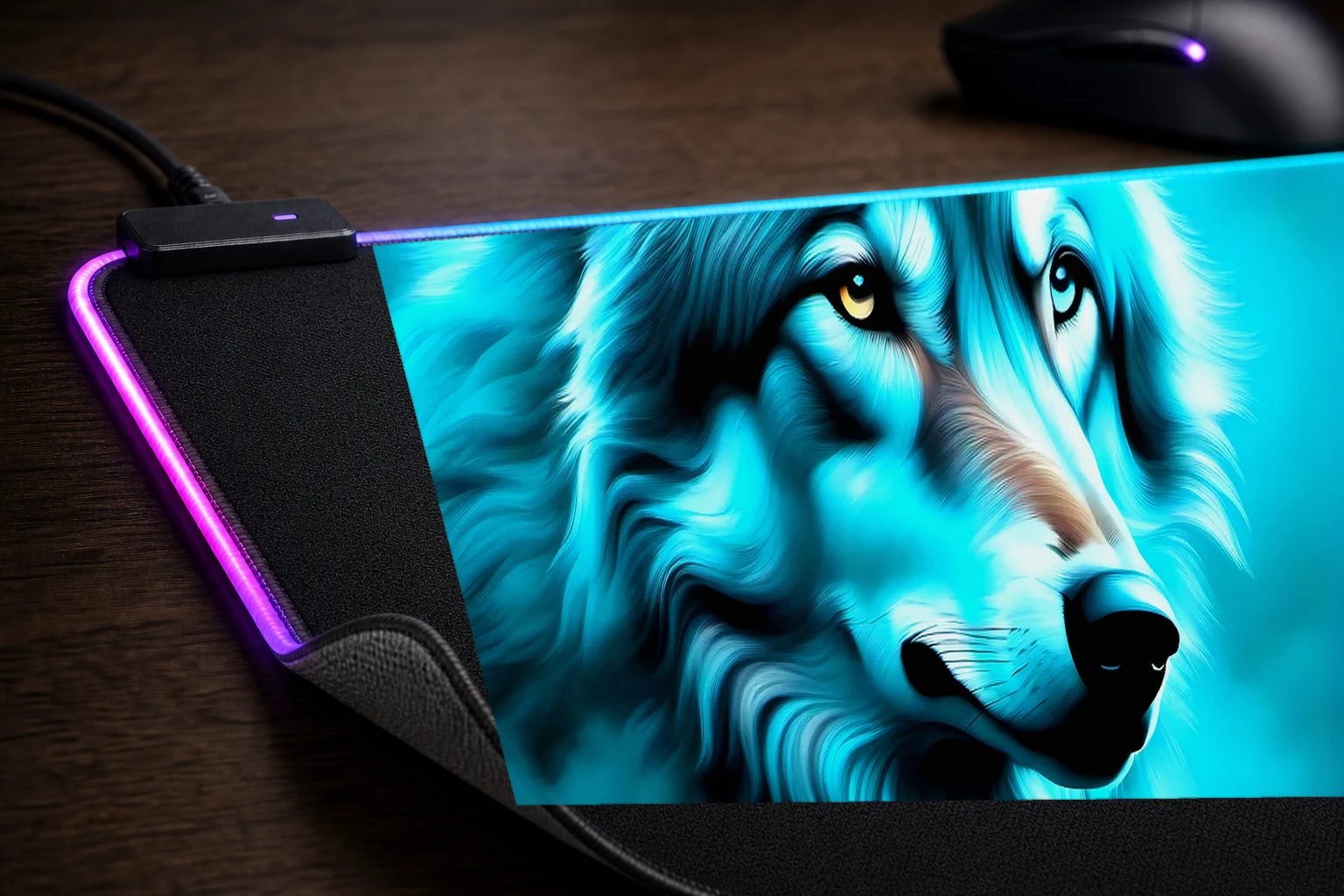 Wolf RGB Desk Mat controller and material detail