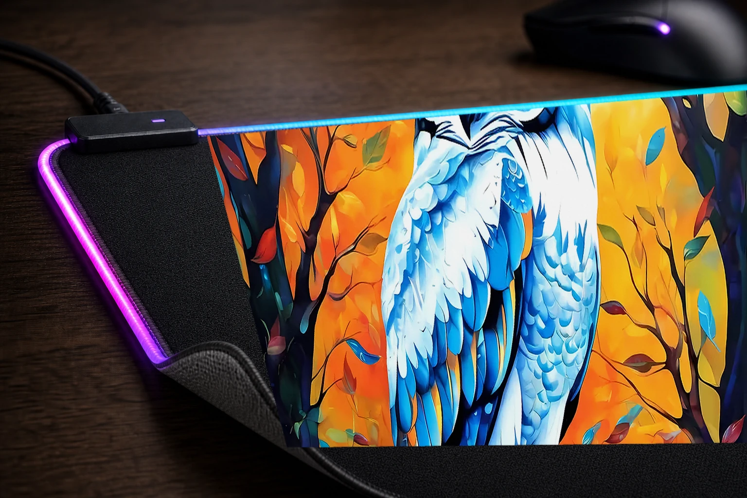 Owl RGB Desk Mat controller and material detail
