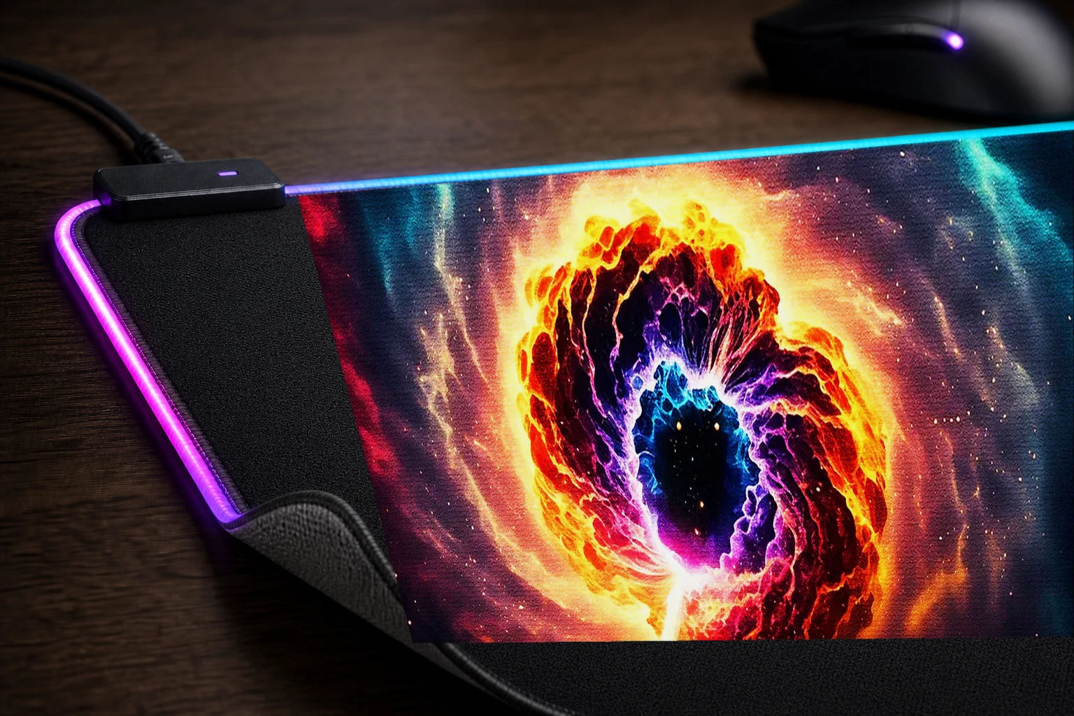 Galactic storm RGB Desk Mat controller and material detail