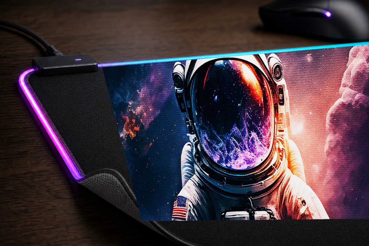 Astronaut in space RGB Desk Mat controller and material detail