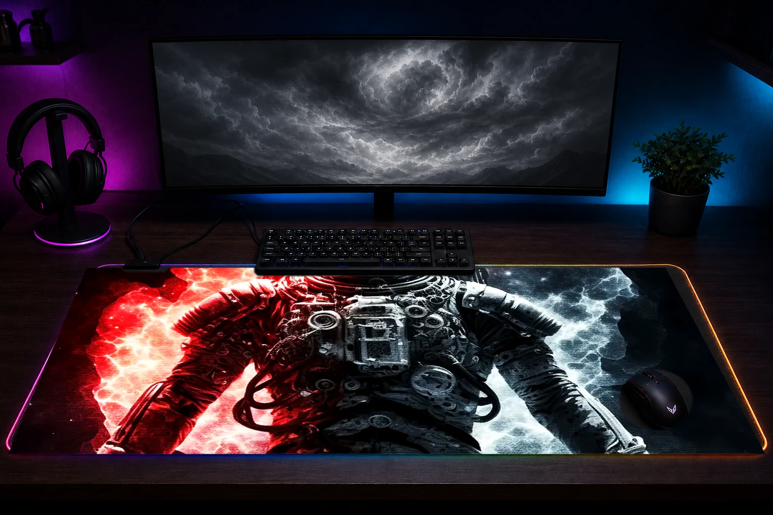 Astronaut Turbo Suit RGB Desk Mat immersive setup scene