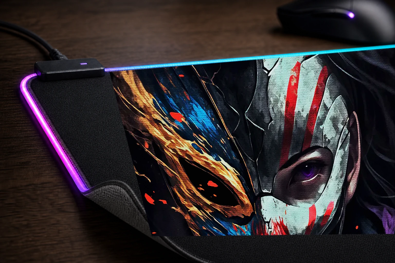 Mysterious Masked RGB Desk Mat controller and material detail