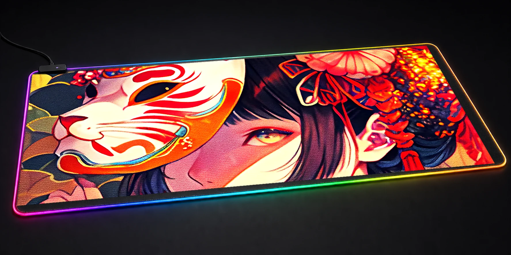 Cute girl wearing a mask RGB Desk Mat RGB desk mat