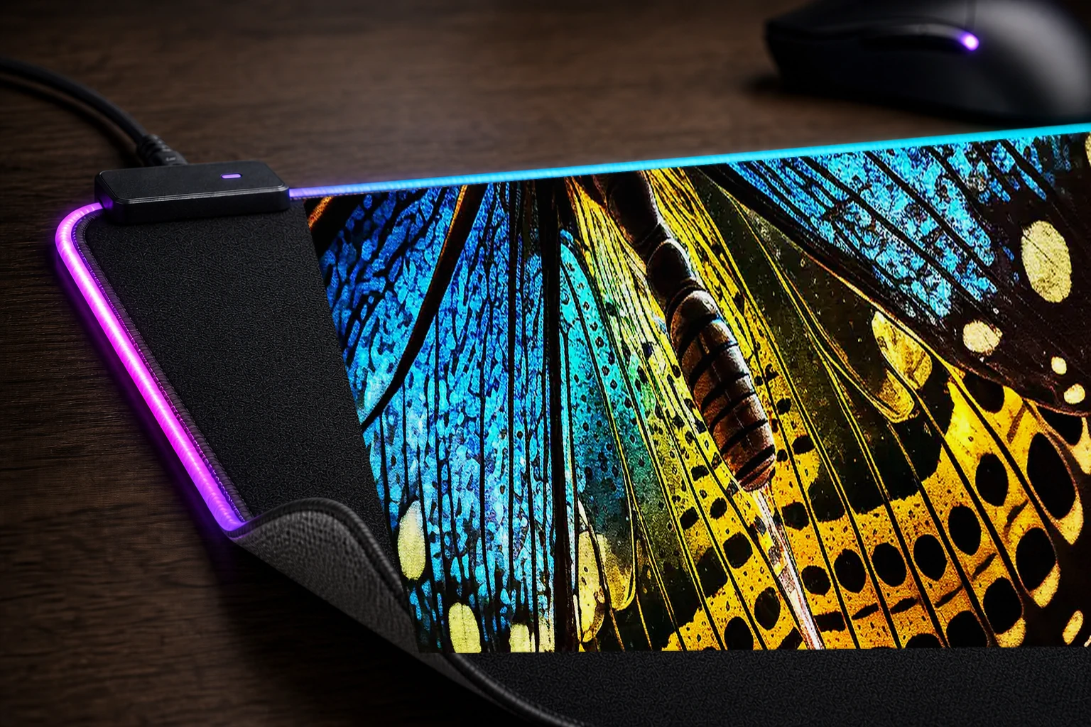 Butterfly Portrait RGB Desk Mat controller and material detail