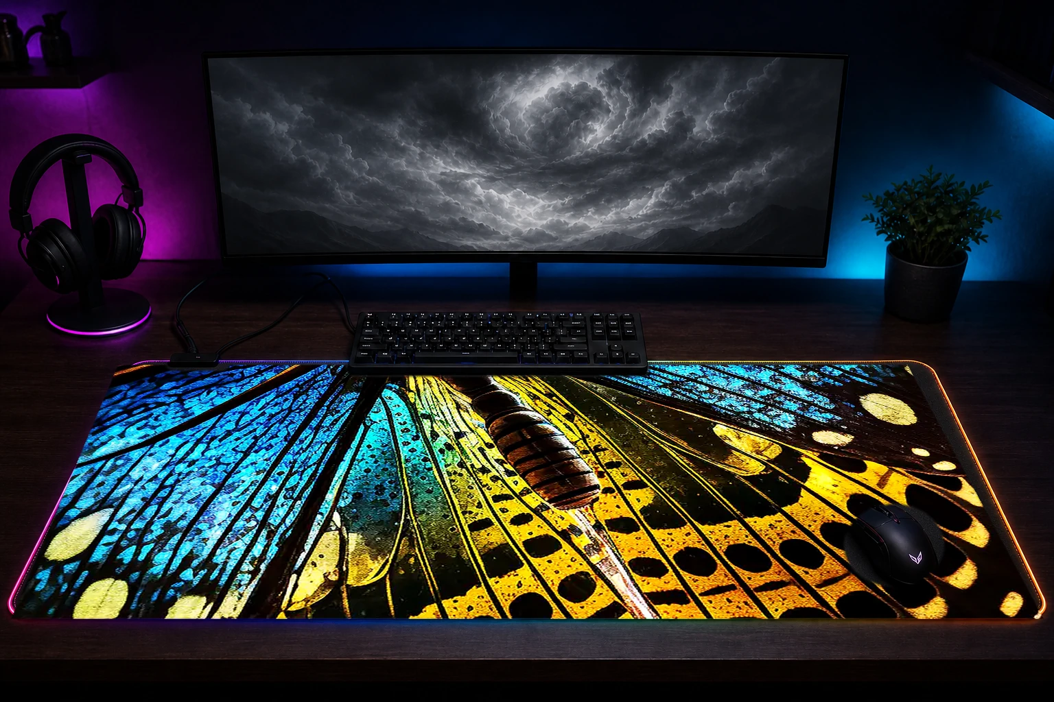 Butterfly Portrait RGB Desk Mat immersive setup scene