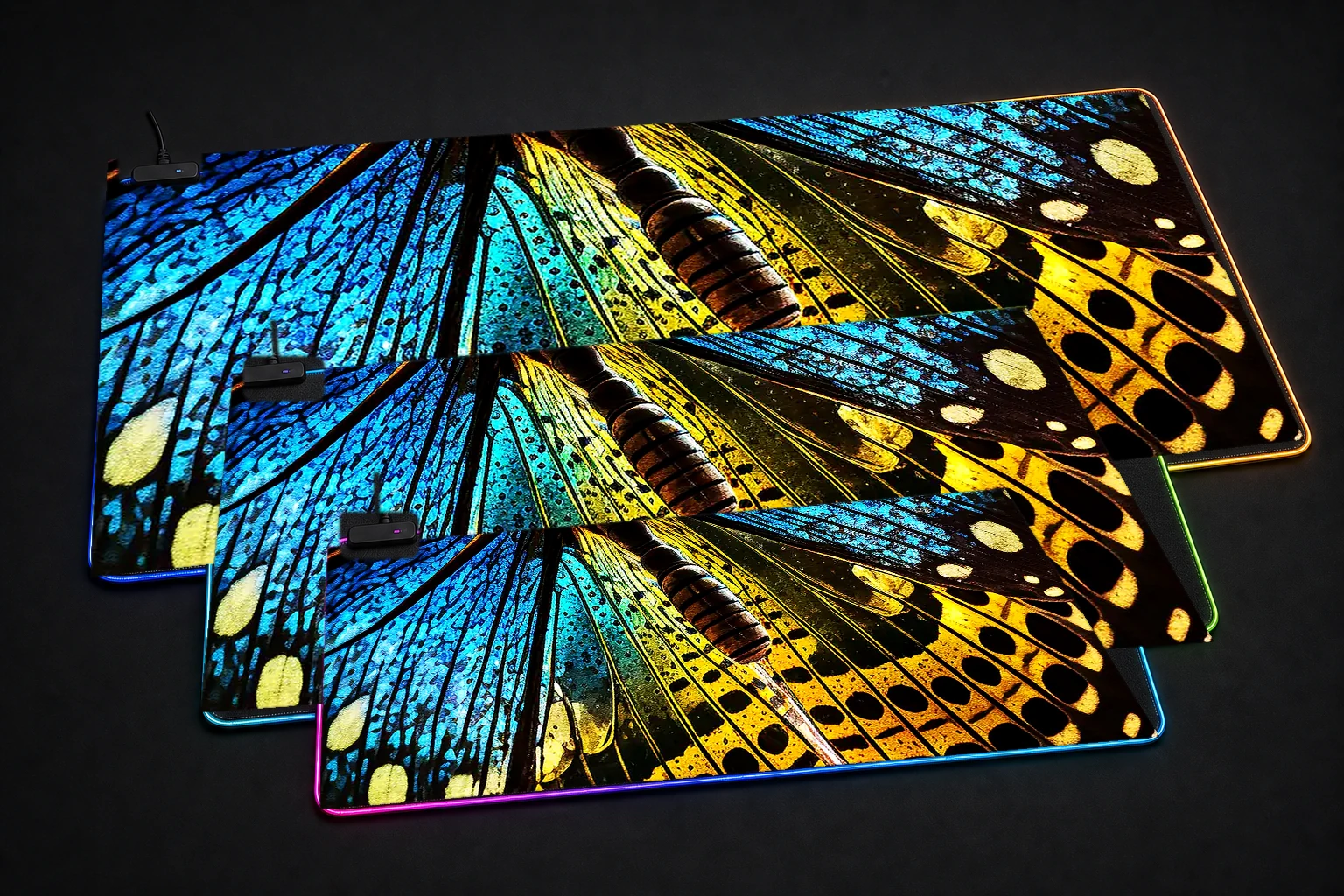 Butterfly Portrait RGB Desk Mat three-size comparison