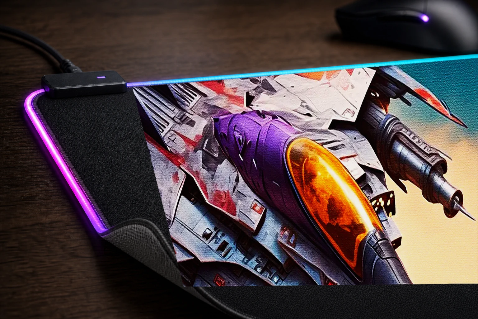Paint Fighter Jets RGB Desk Mat controller and material detail