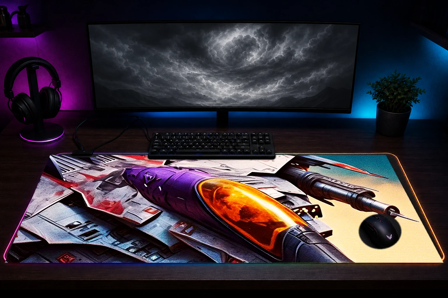 Paint Fighter Jets RGB Desk Mat immersive setup scene